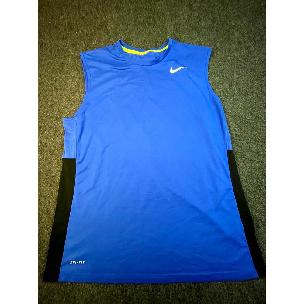 Nike Dri Fit Crossover Sleeveless Athletic Tank Top Mens XL Blue Black Training‎